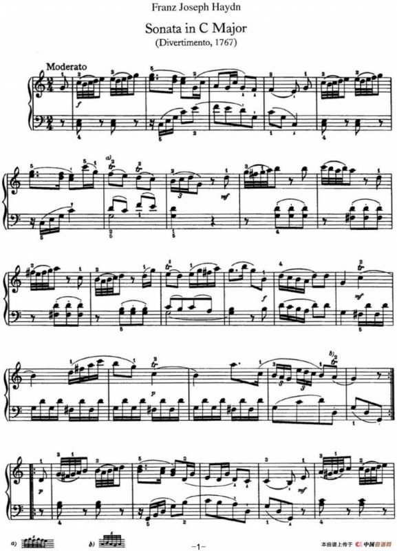 海顿 钢琴奏鸣曲 Hob XVI 10 Divertimento C major