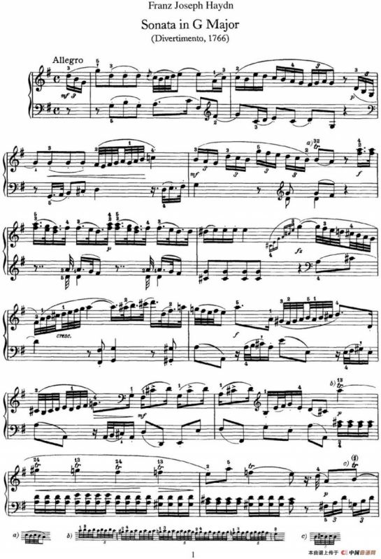海顿 钢琴奏鸣曲 Hob XVI 6 Partita G major