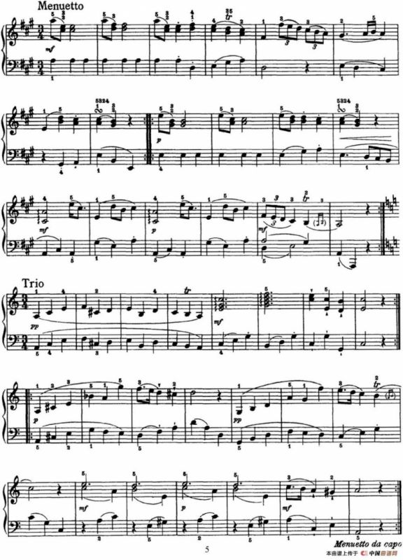 海顿 钢琴奏鸣曲 Hob XVI 5 Divertimento A major