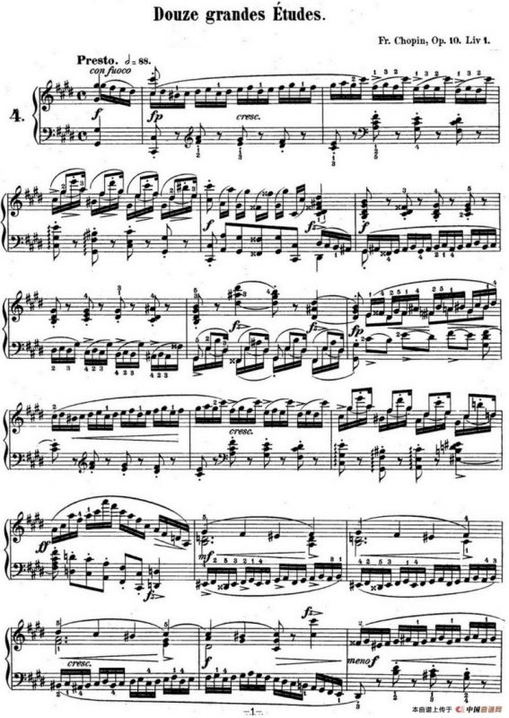 肖邦练习曲4 Op.10 No.4 激流 升c小调 C minor Torrent