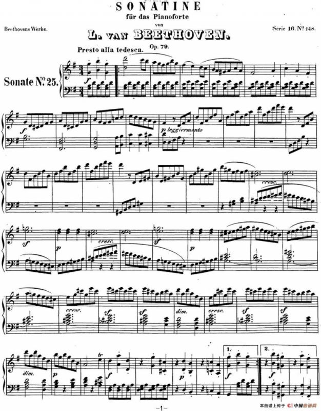 贝多芬钢琴奏鸣曲25 杜鹃 G大调 Op.79 G major