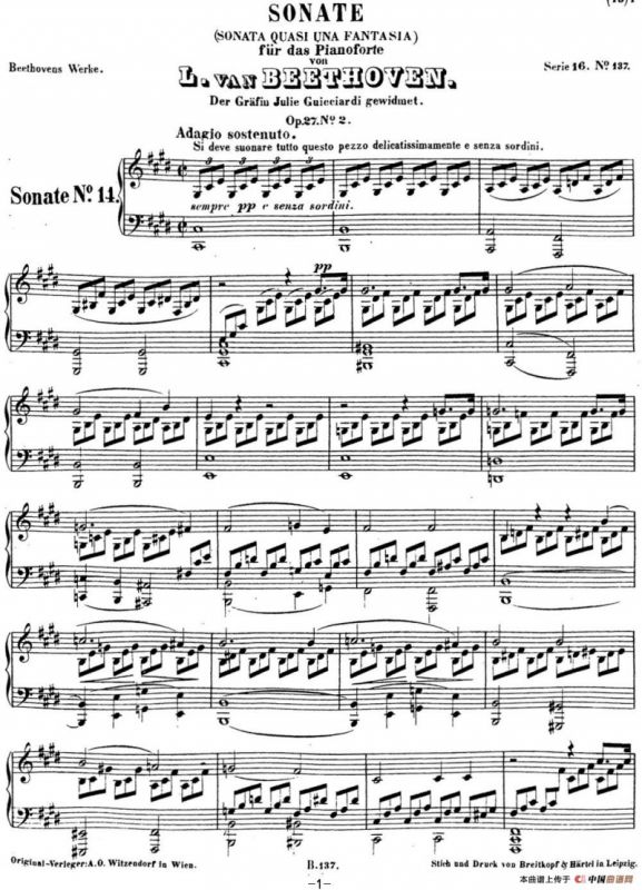 贝多芬钢琴奏鸣曲14 月光 升c小调 Op.27 No.2 C-sharp minor