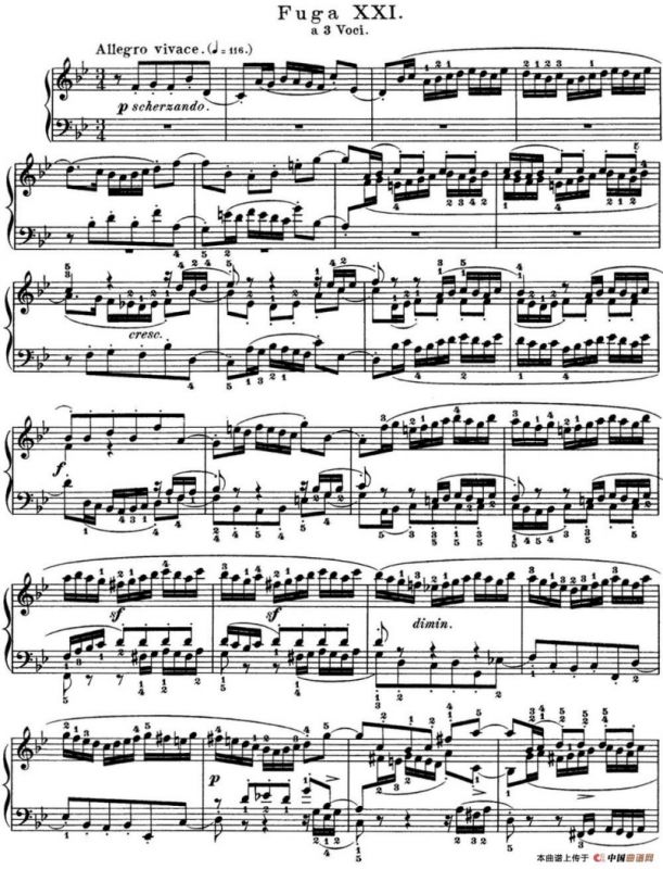 巴赫《平均律钢琴曲集·第一卷》之赋格曲（NO.21）