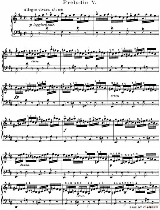 巴赫《平均律钢琴曲集·第一卷》之前奏曲（NO.5）