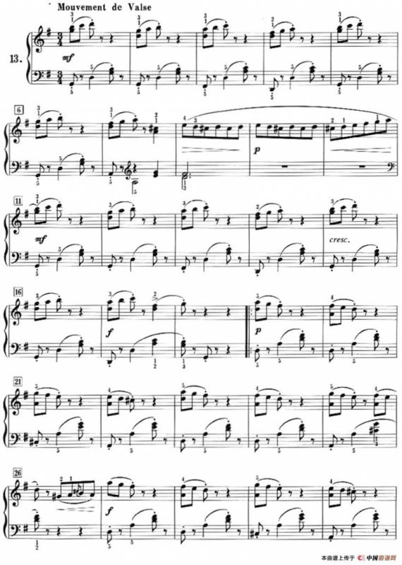 50首莱蒙钢琴练习曲 作品37（NO.13）