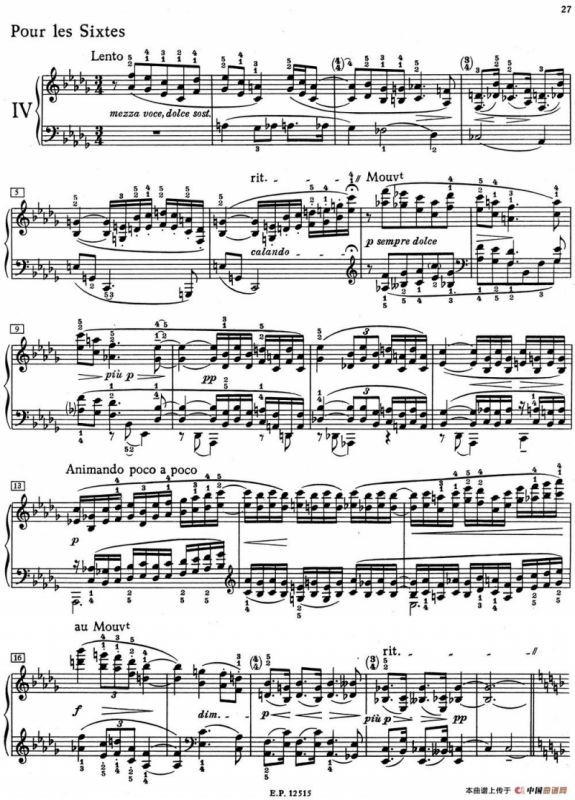 德彪西12首钢琴练习曲（4 六度练习v1.0 sixtes）