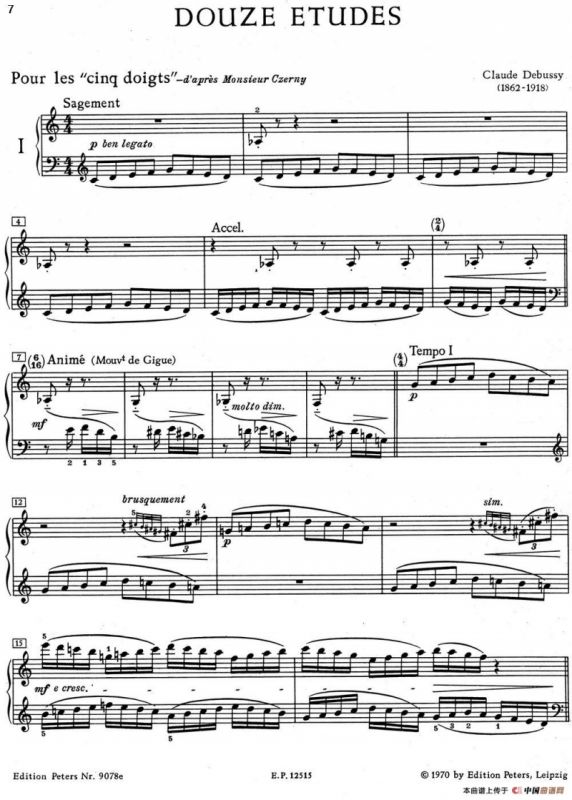 德彪西12首钢琴练习曲（1 五指练习v1.0 cinq doigts）