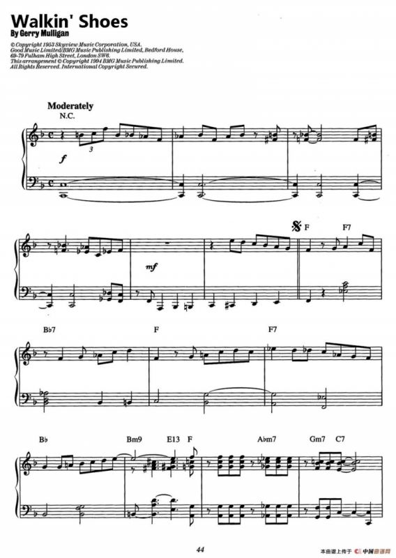 Walkin Shoes（爵士钢琴酒吧独奏钢琴谱）