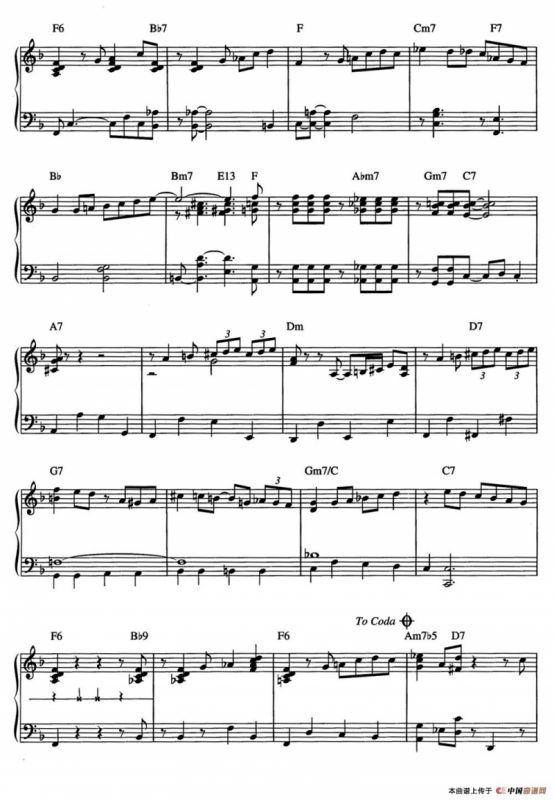 Walkin Shoes（爵士钢琴酒吧独奏钢琴谱）