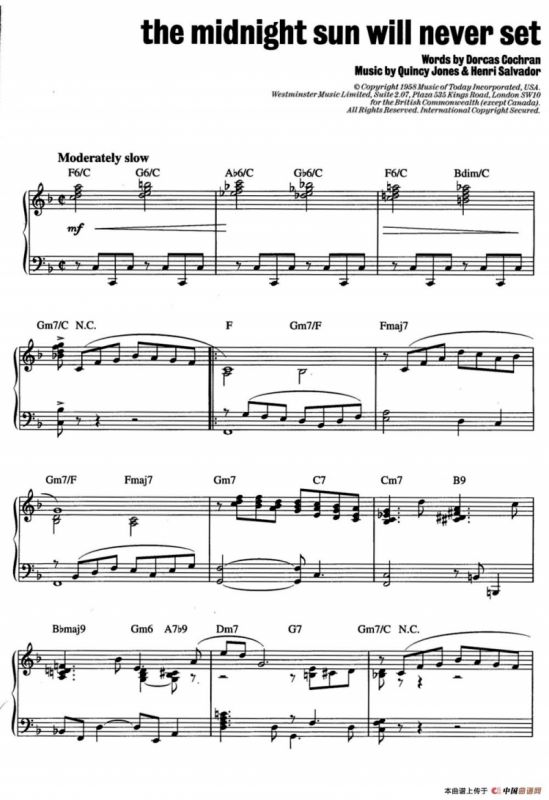The Midnight Sun Will Never Set（爵士钢琴酒吧独奏钢琴谱）