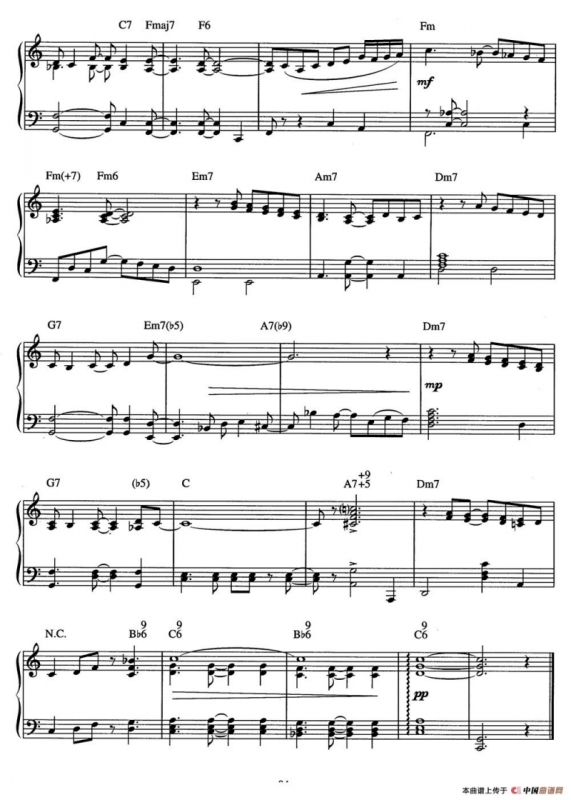 Quiet Nights Of Quiet Stars（Corcovado）（爵士钢琴酒吧独奏钢琴谱）
