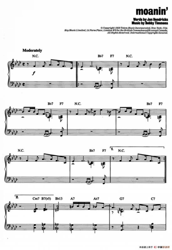 Moanin‘（爵士钢琴酒吧独奏钢琴谱）