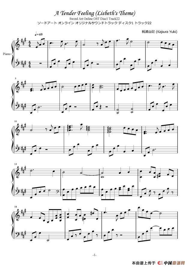 A Tender Feeling（Lisbeth’s Theme Lizbeth 莉兹贝特 リズベット)(Sword Art Online OST ソード ）