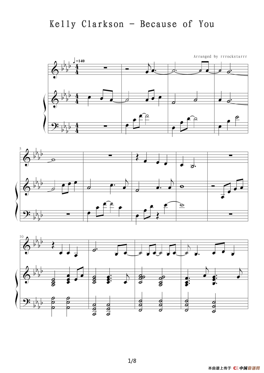 because of you（韩剧《冬季恋歌》插曲）（钢琴伴奏谱）