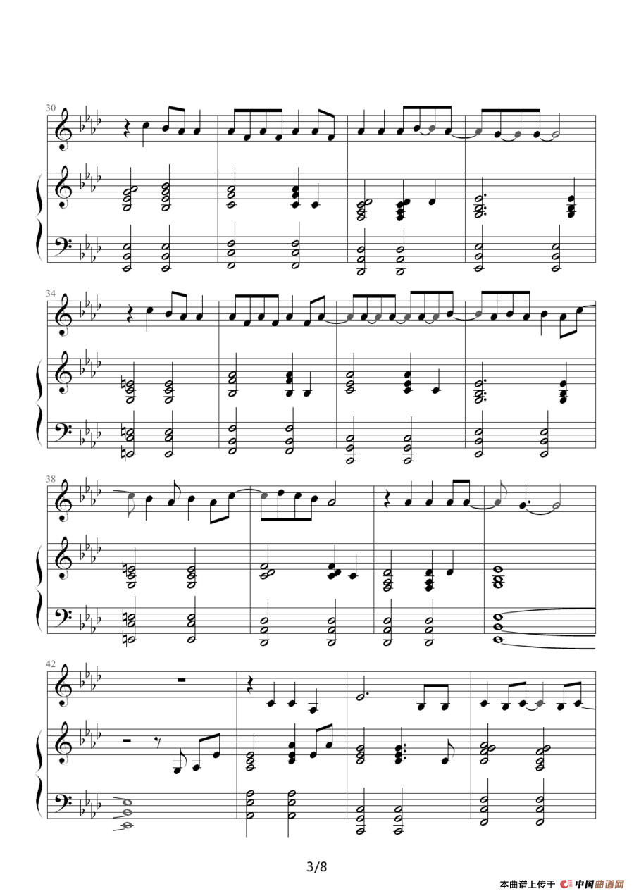 because of you（韩剧《冬季恋歌》插曲）（钢琴伴奏谱）