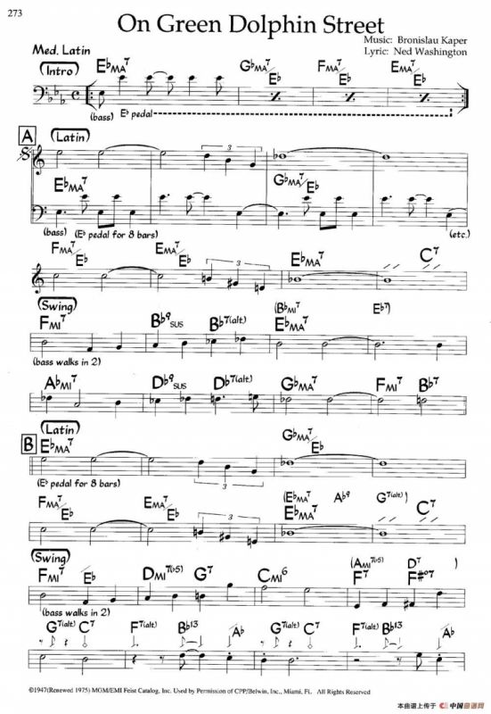 On Green Dolphin Street（爵士钢琴曲）