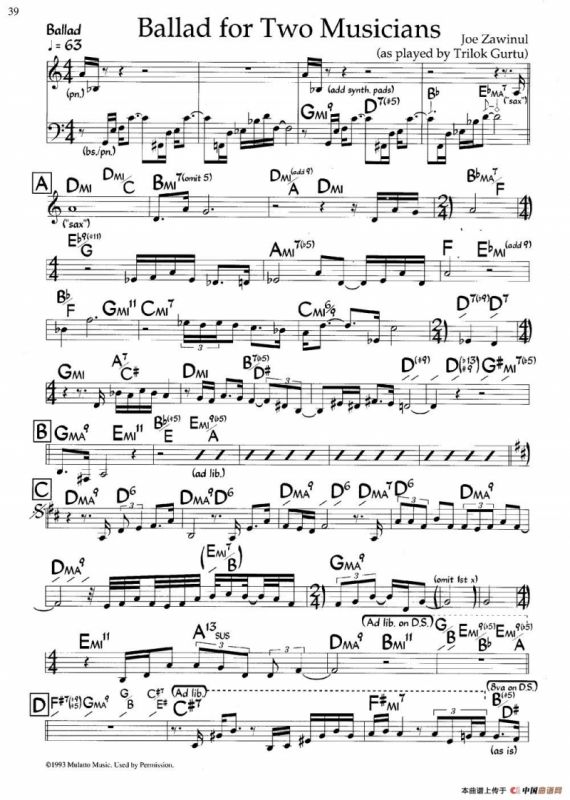 Ballad for Two Musicians（爵士钢琴曲）