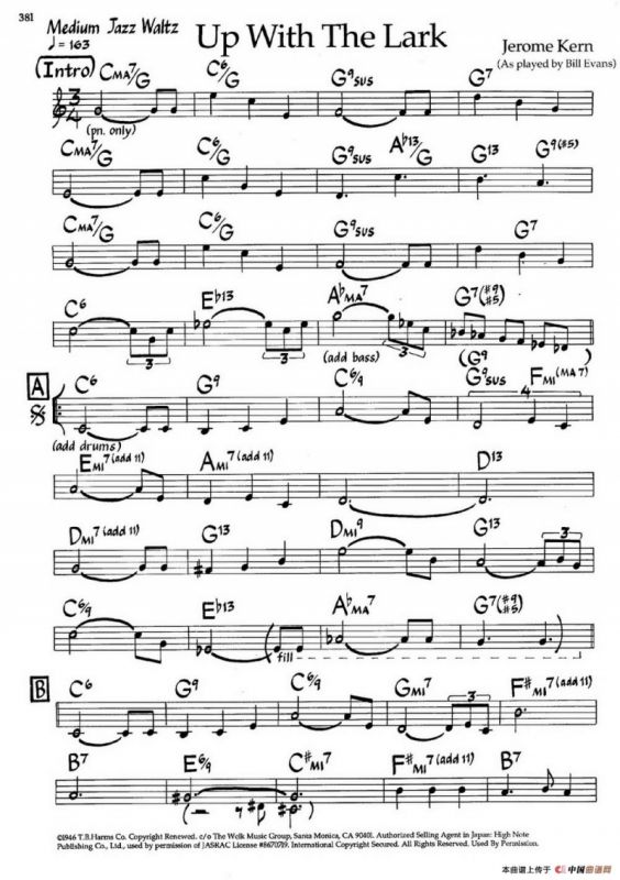 Up With The Lark（爵士钢琴曲）