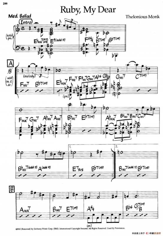 Ruby,My Dear（爵士钢琴曲）