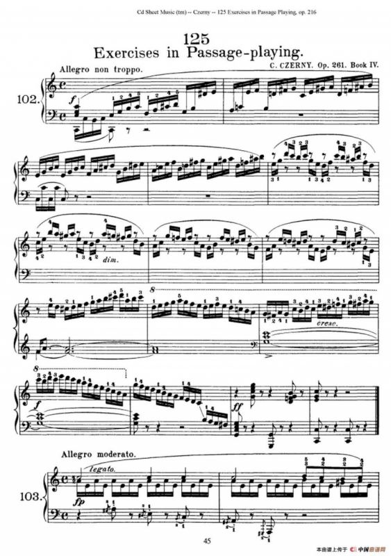 125 Exercises in Passage Playing Op.261（车尔尼125首钢琴短乐句练习曲（95——111））
