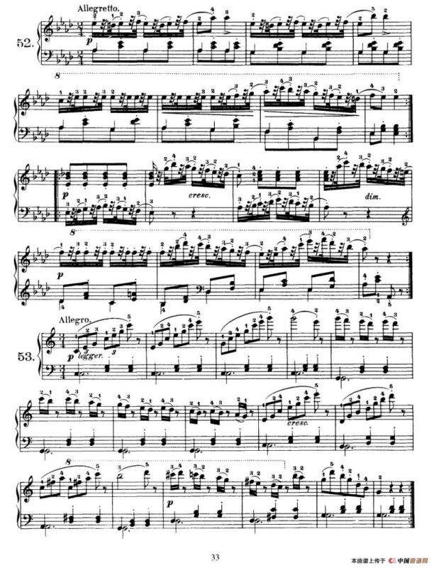 One Hundred and Ten Easy and Progressive Exercises Op.453（车尔尼110首简易练习曲 52——60）