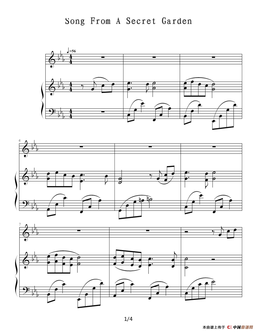 Song From A Secret Garden（钢琴伴奏谱）