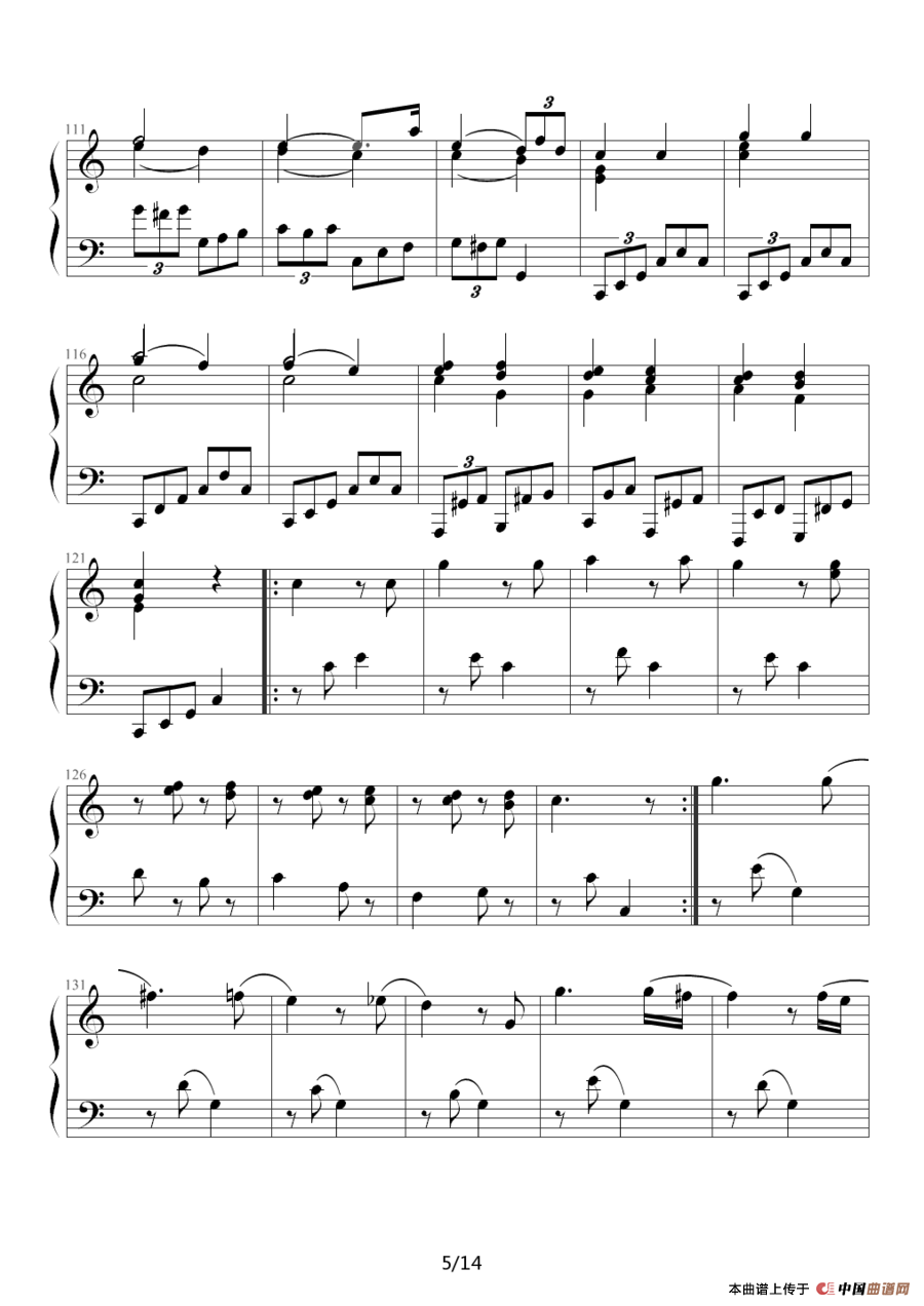 小星星变奏曲 K.265 带指法（Mozart.莫扎特）