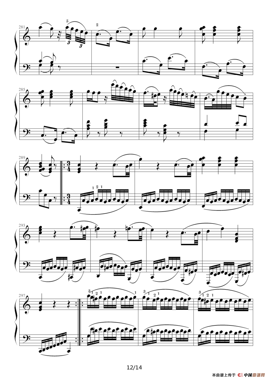 小星星变奏曲 K.265 带指法（Mozart.莫扎特）