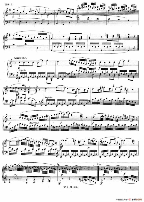G大调第五钢琴奏鸣曲 KV.283