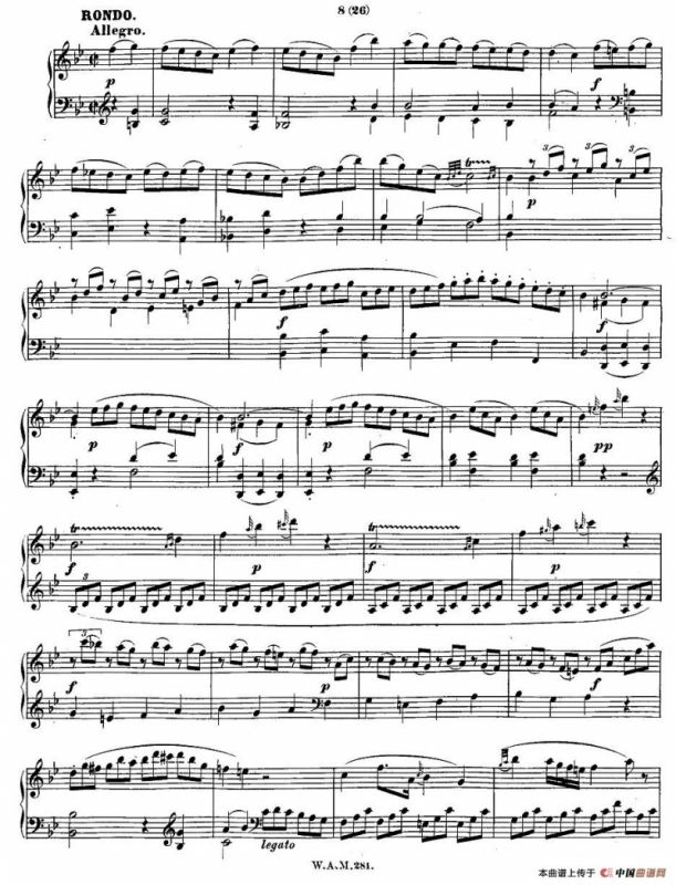 降B大调第三钢琴奏鸣曲 KV.281