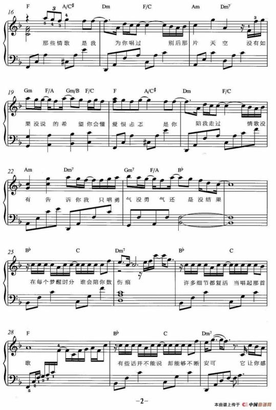 情歌没有告诉你（弹唱谱）