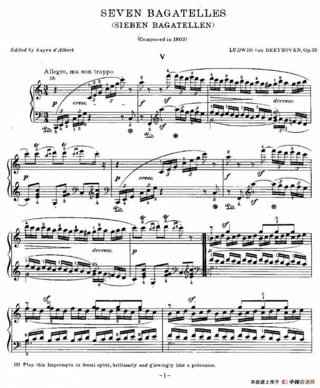 贝多芬钢琴小品（Bagatelles）（Op.33 之5）