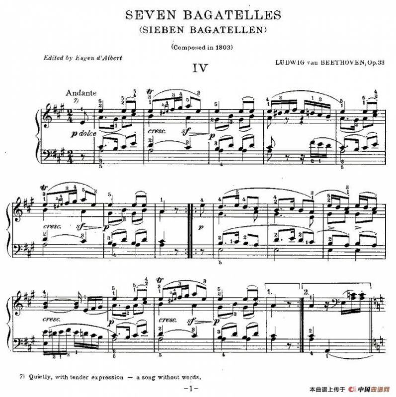 贝多芬钢琴小品（Bagatelles）（Op.33 之4）