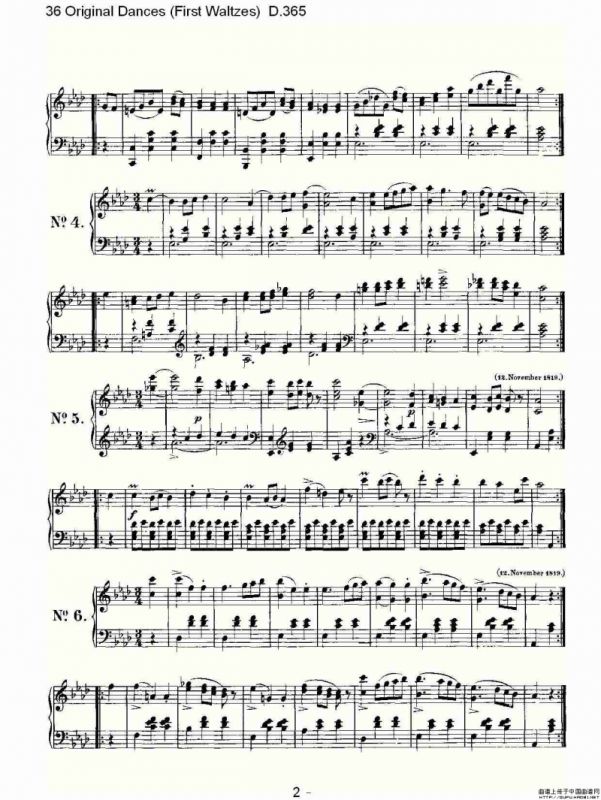 36 Original Dances（First Waltzes) D.36）