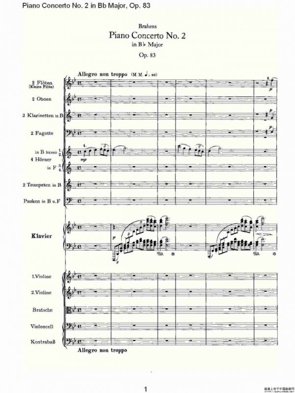 Bb大调钢琴第二协奏曲, Op.83第一乐章（一）