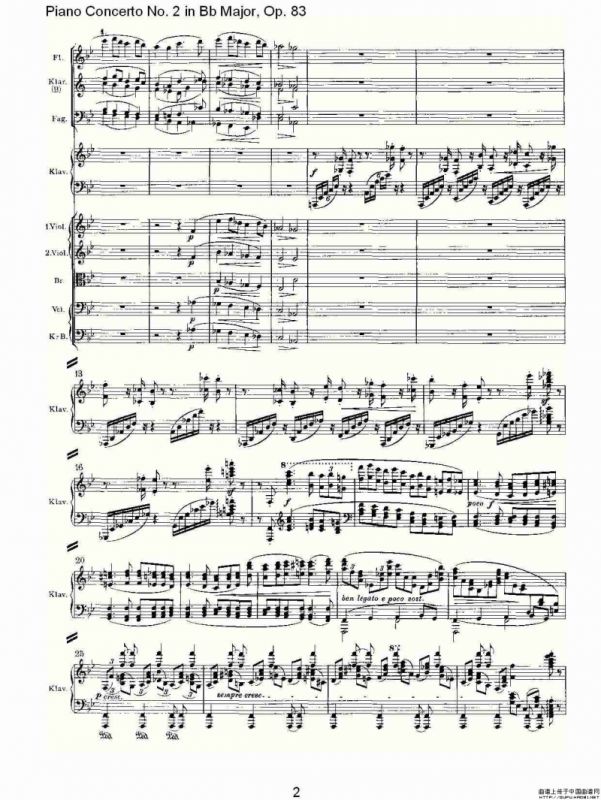Bb大调钢琴第二协奏曲, Op.83第一乐章（一）