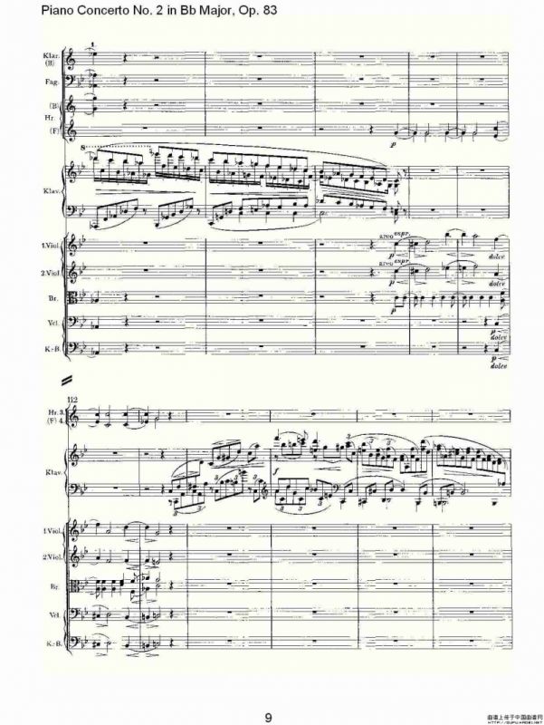 Bb大调钢琴第二协奏曲, Op.83第一乐章（一）