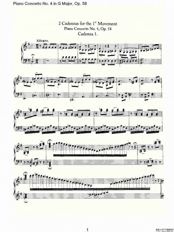 Ｇ大调钢琴第四协奏曲 Op.58 华彩乐章（总谱）