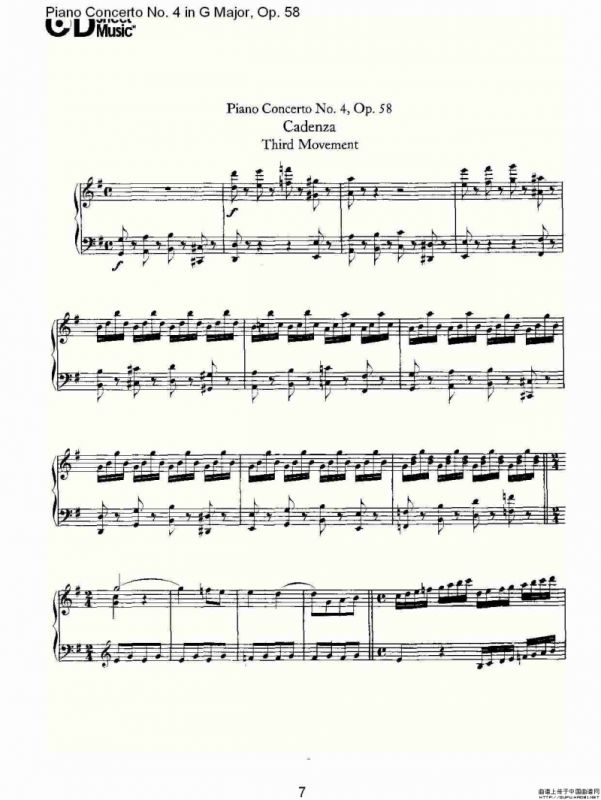 Ｇ大调钢琴第四协奏曲 Op.58 华彩乐章（总谱）