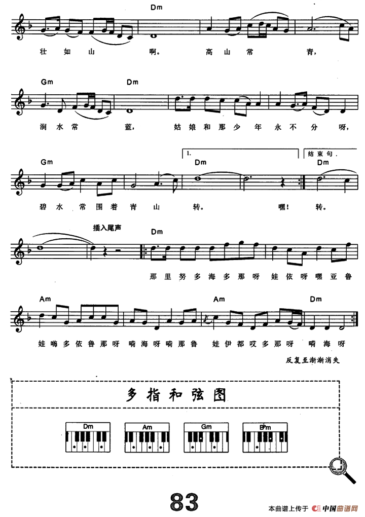 阿里山的姑娘（电子琴弹唱谱）