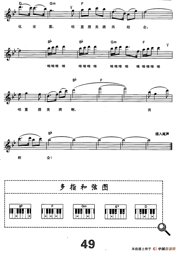 祝酒歌（电子琴弹唱谱）