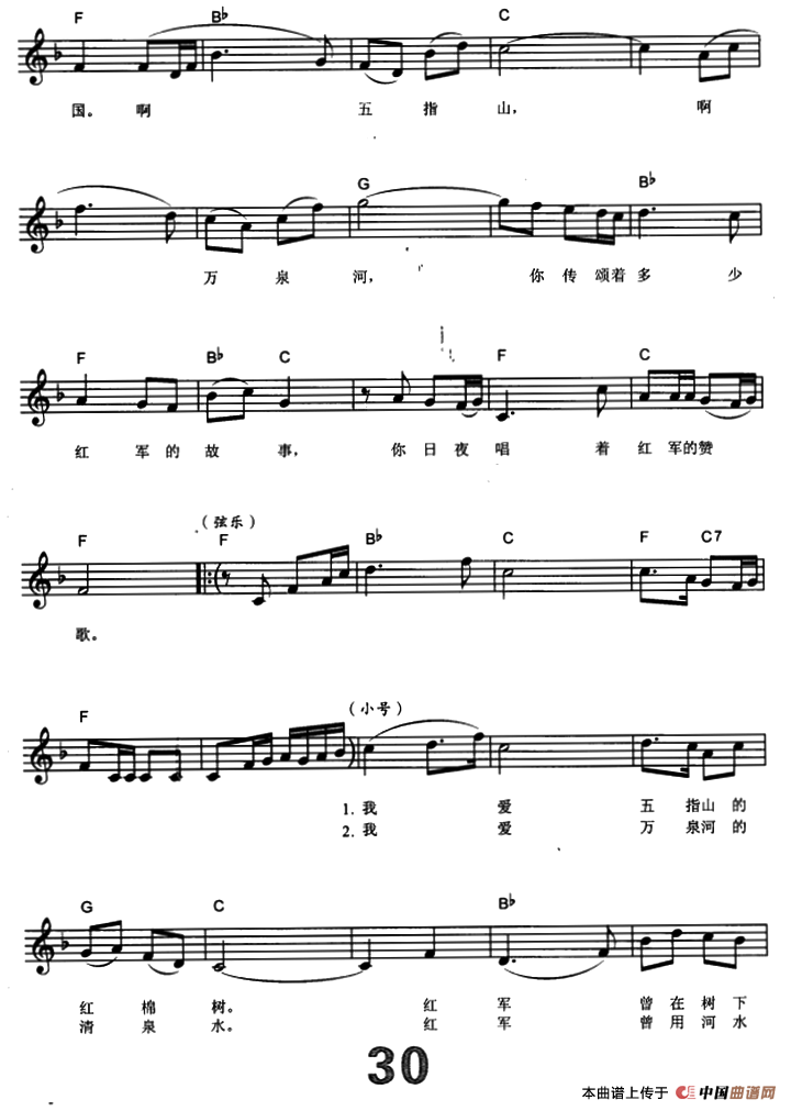 我爱五指山，我爱万泉河（电子琴弹唱谱）