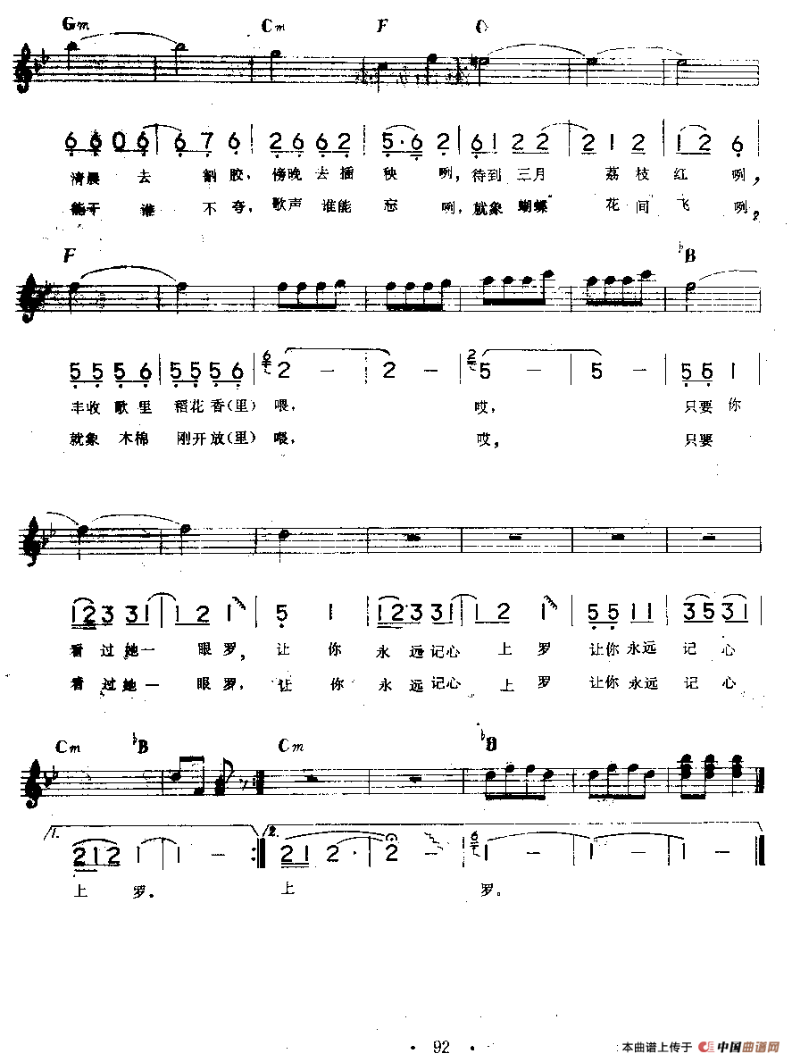 海南姑娘（电子琴歌曲伴奏、线简谱混排版）