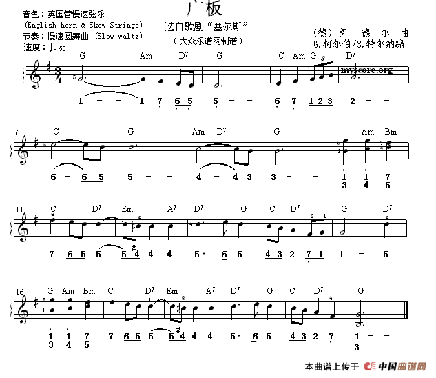 广板（选自歌剧《塞尔斯》）（双谱式电子琴谱）