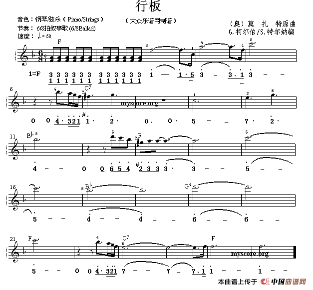 行板（双谱式电子琴谱）