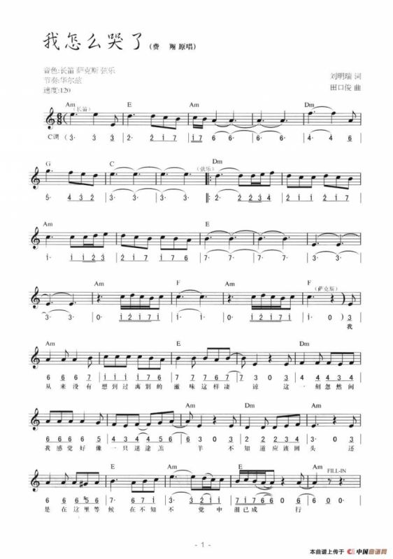 我怎么哭了（线简混排弹唱谱）