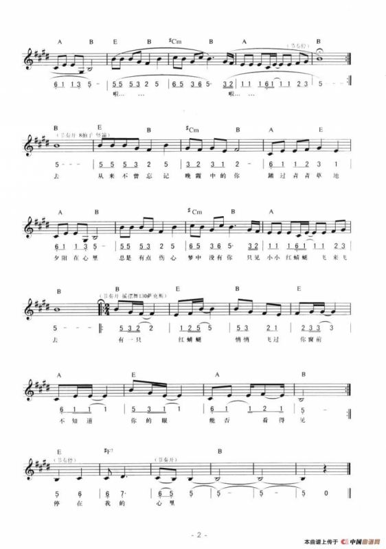 晚霞中的红蜻蜓（线简混排弹唱谱）