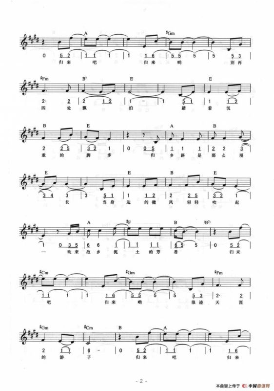 故乡的云（线简混排弹唱谱）