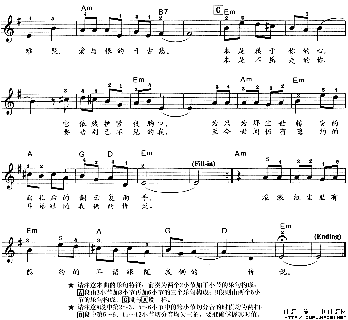 滚滚红尘（弹唱谱）