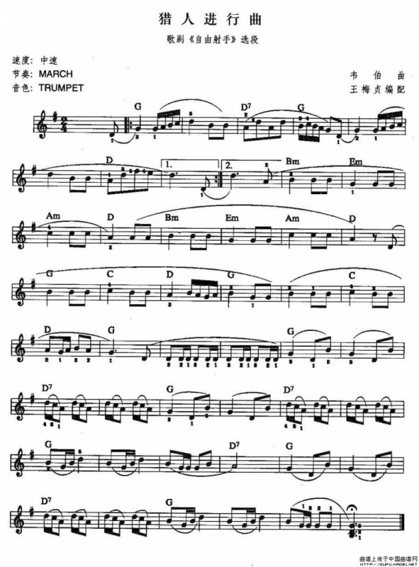 猎人进行曲（中级班电子琴乐谱）